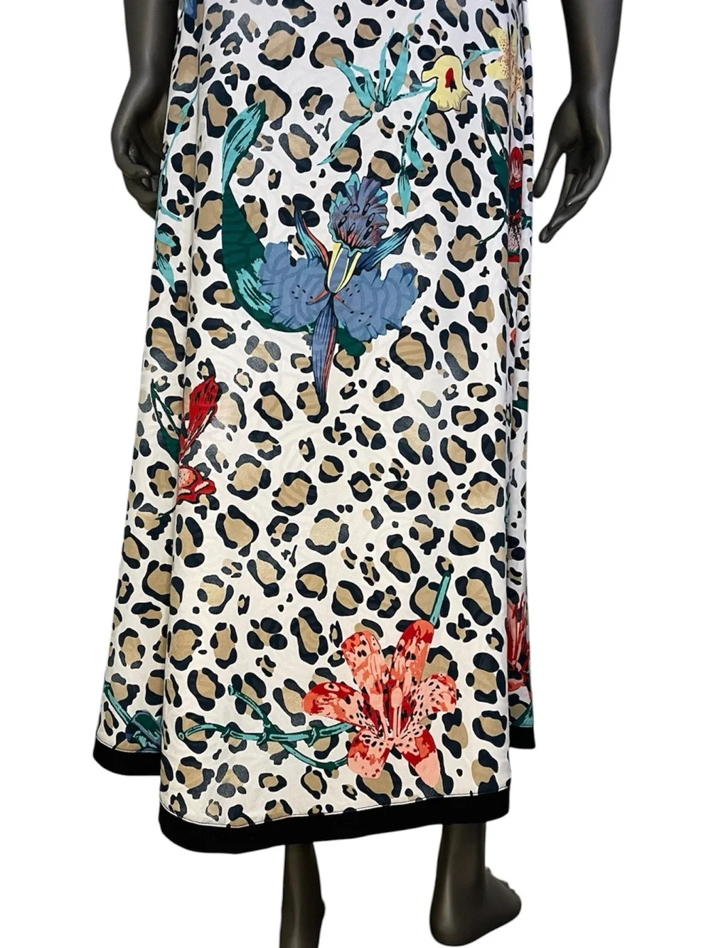 Soft Surroundings Skirt S Floral Leopard Print Asymmetrical Midi White Flowy - Picture 2 of 9